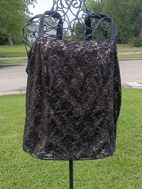 2/$10 Black And Gold Sequin Lace Blouse - Elegant Evening Wear